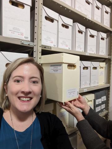 Katie Prentice in an archive