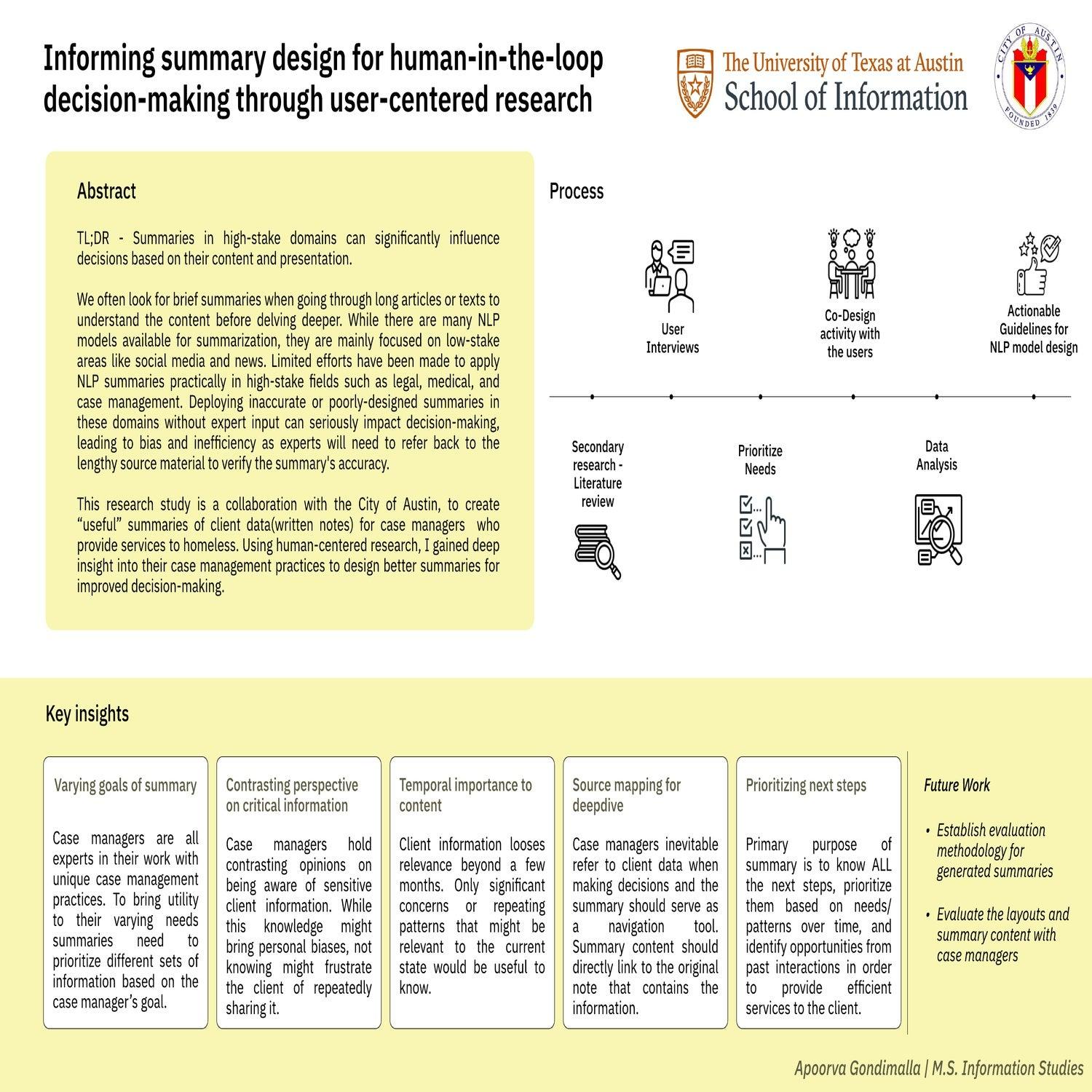 Informing summary design for human-in-the-loop decision-making through user-centered research