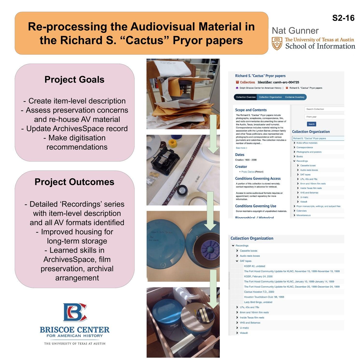 Re-processing the Audiovisual Material in the Richard S. "Cactus" Pryor papers