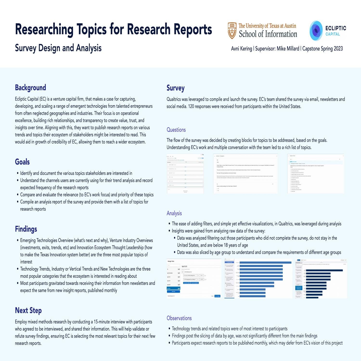 Researching Topics for Research Reports: Survey Design and Analysis for a Venture Capital