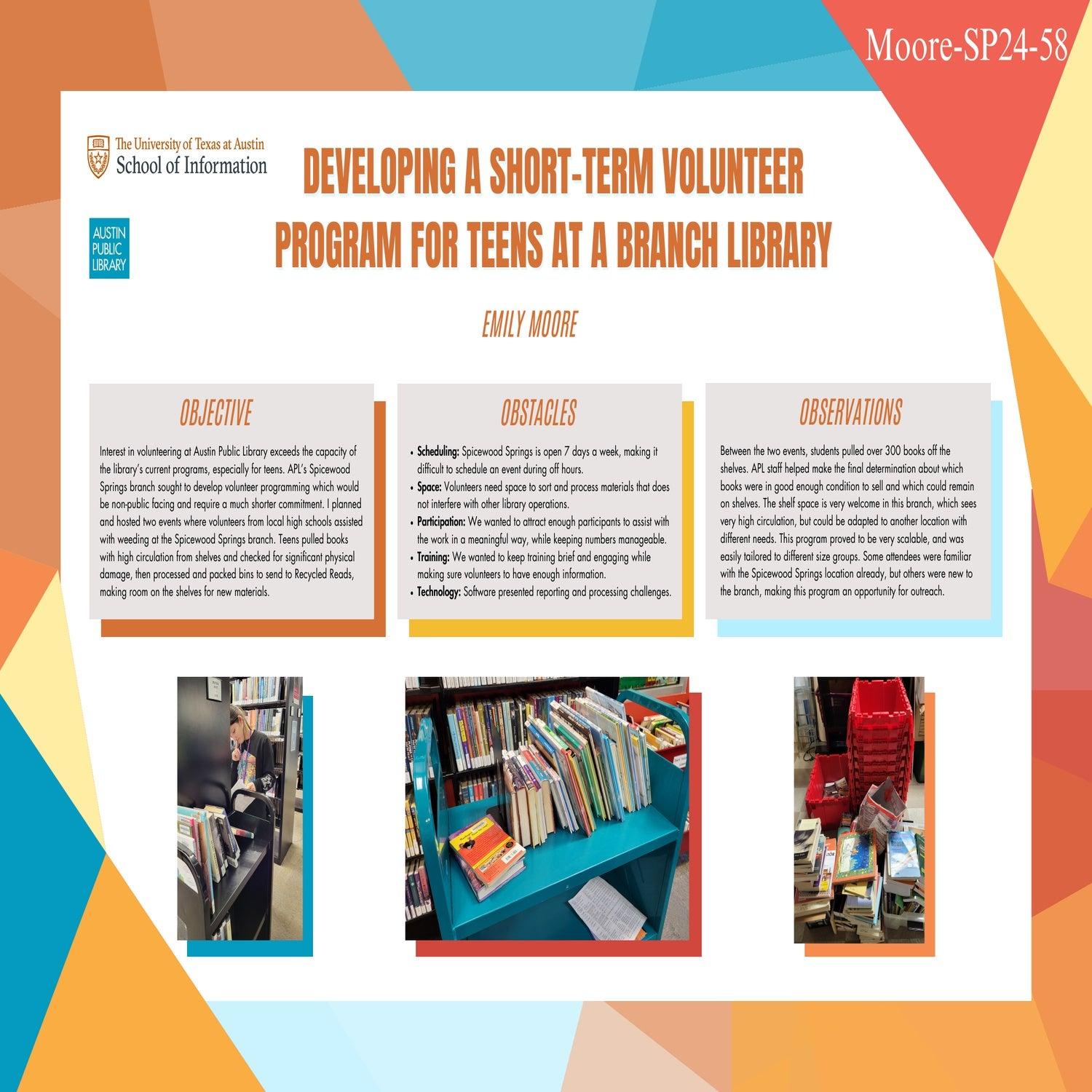 Developing a Short-Term Volunteer Program for Teens at a Branch Library
