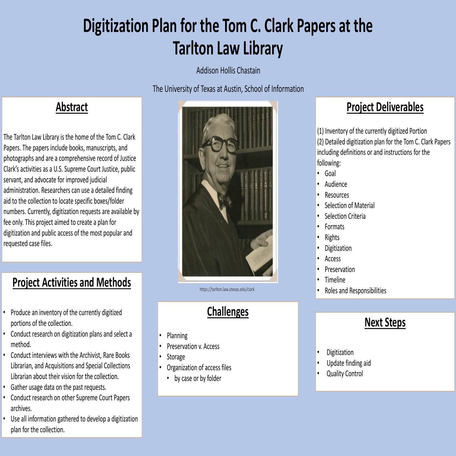 Digitization Plan for the Tom C. Clark Papers at the Tarlton Law Library