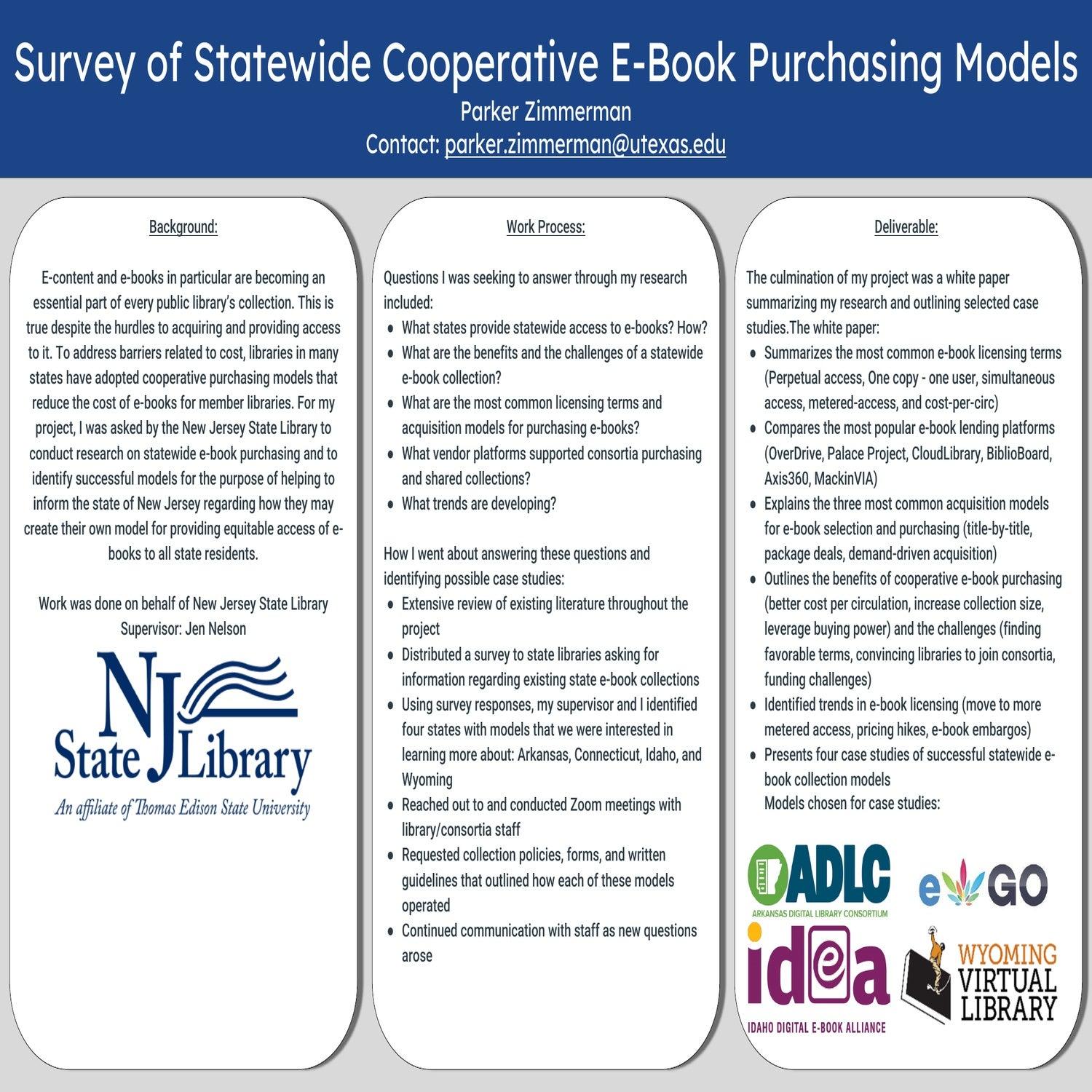 Survey of Statewide Cooperative E-Book Purchasing Models