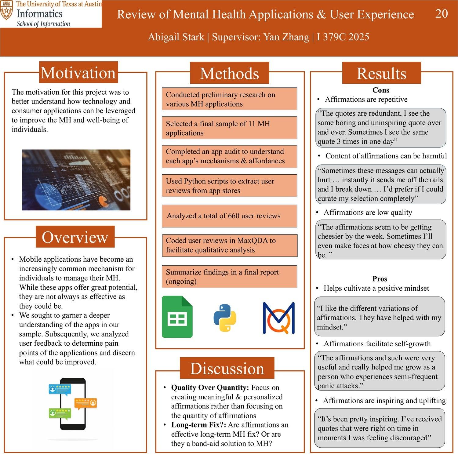Review of Mental Health Applications and User Experience