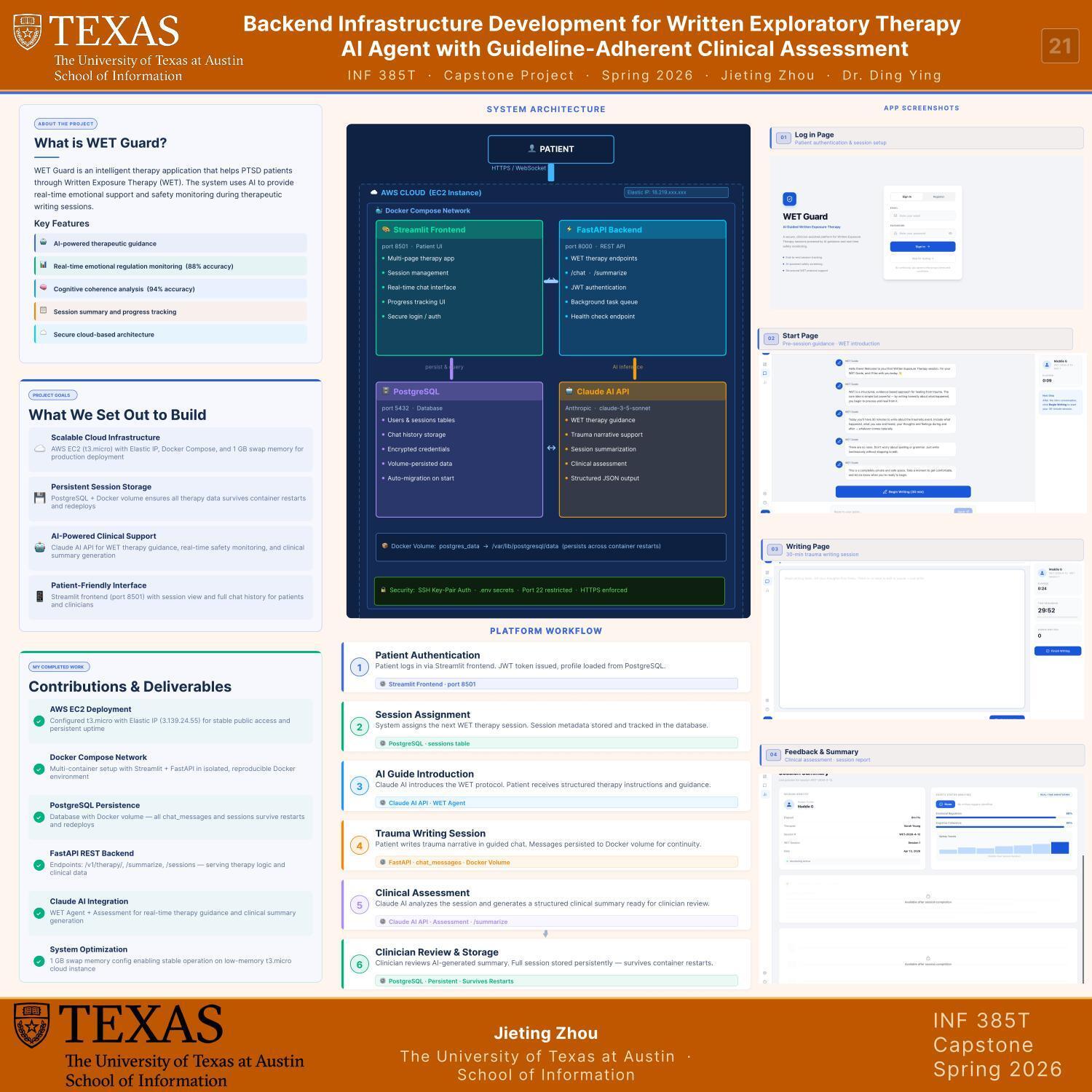 Backend Infrastructure Development for Written Exploratory Therapy AI Agent with Guideline-Adherent Clinical Assessment