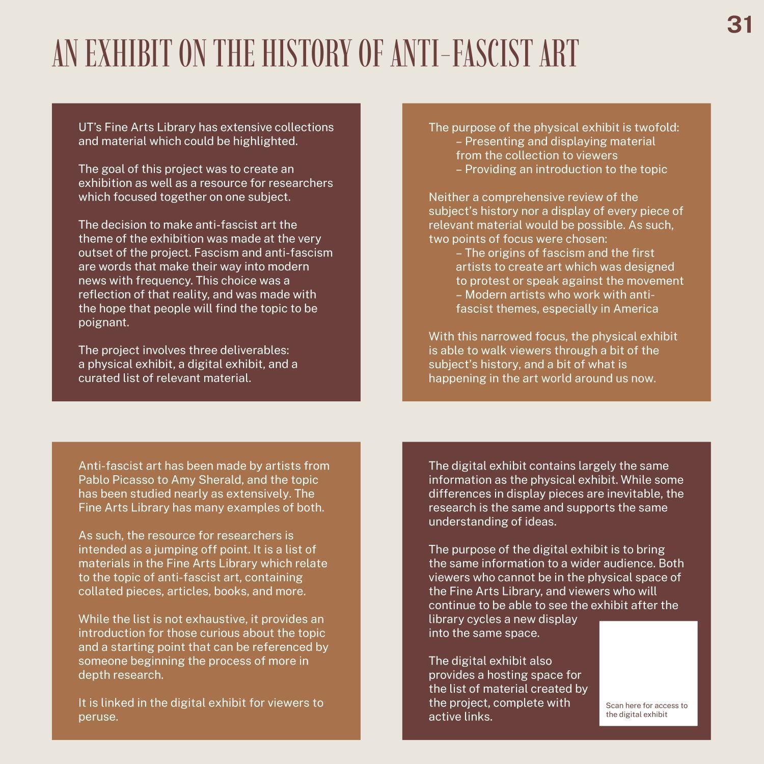 An exhibit on the history of anti-fascist art