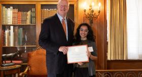 Ishwari Garge and Provost Imboden at the Student Employee of the Year luncheon