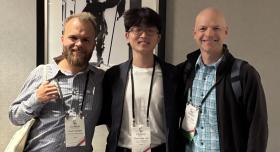 UT iSchool at ACM FAccT 2026 in Montréal. From left: Assistant Professor David Gray Widder, PhD student Woohyeuk Lee, and Professor Matt Lease.
