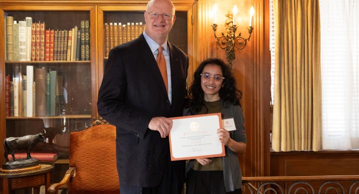 Ishwari Garge and Provost Imboden at the Student Employee of the Year luncheon