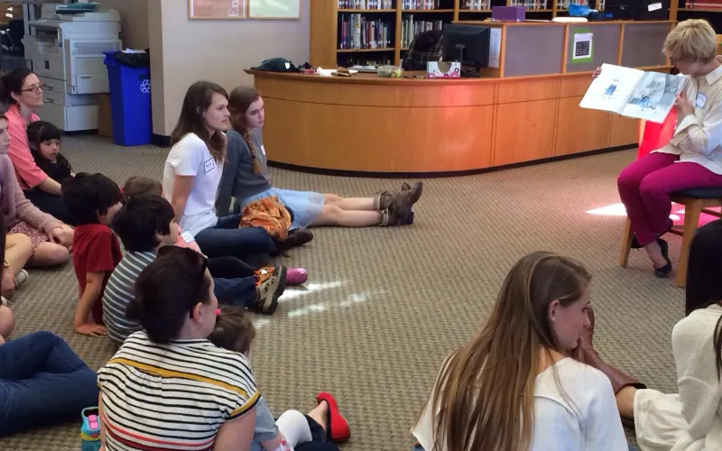 school librarian reading
